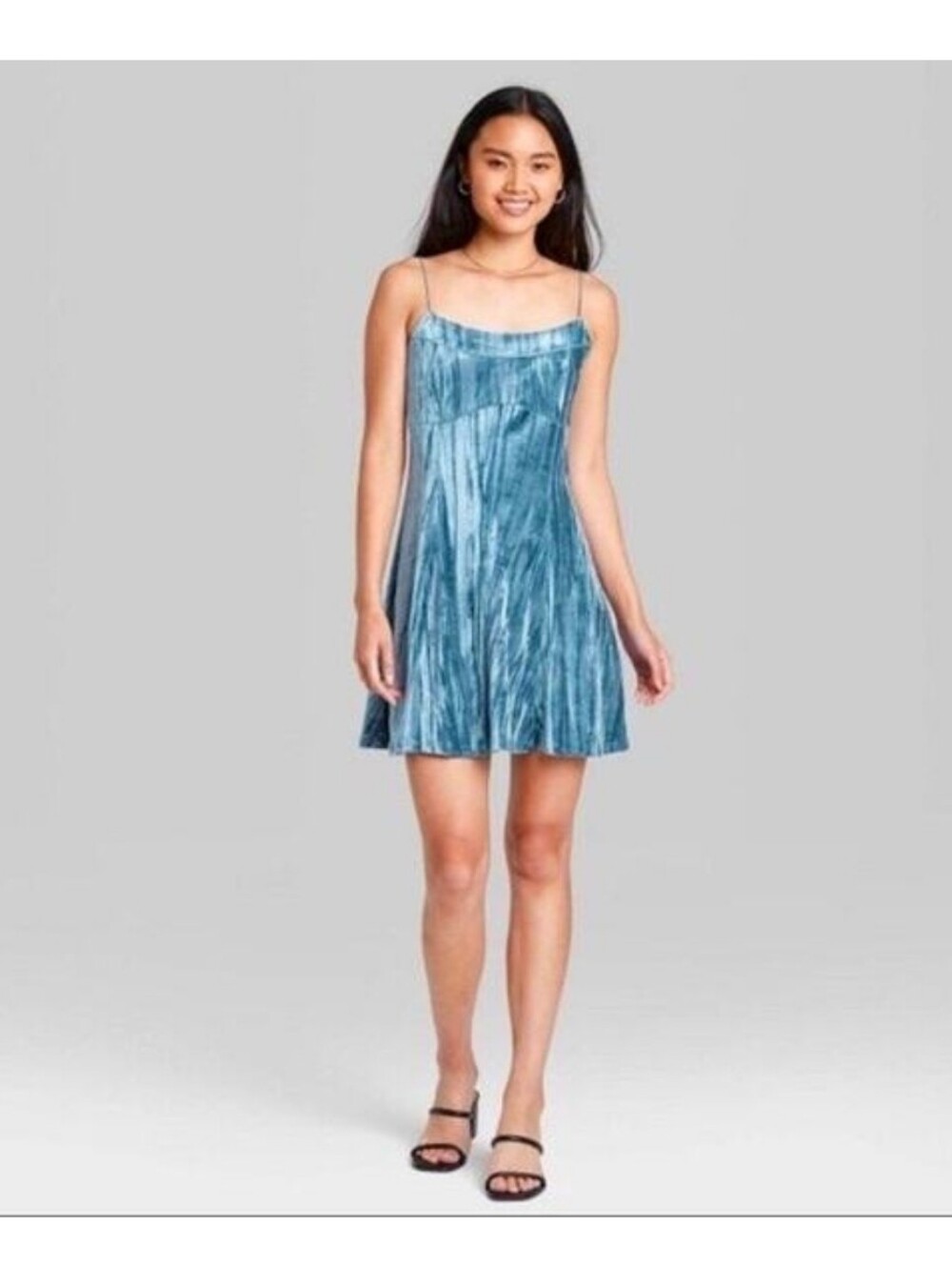 Crushed Blue Velvet Mini Dress